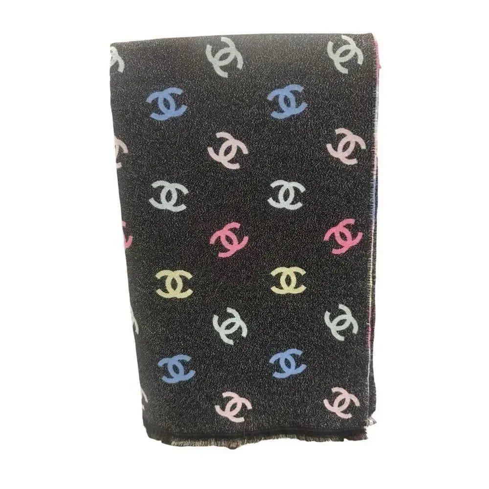 NWT Chanel Rainbow Shine Reversible CC Logo Cashmere Wool Silk Wrap Scarf 2024